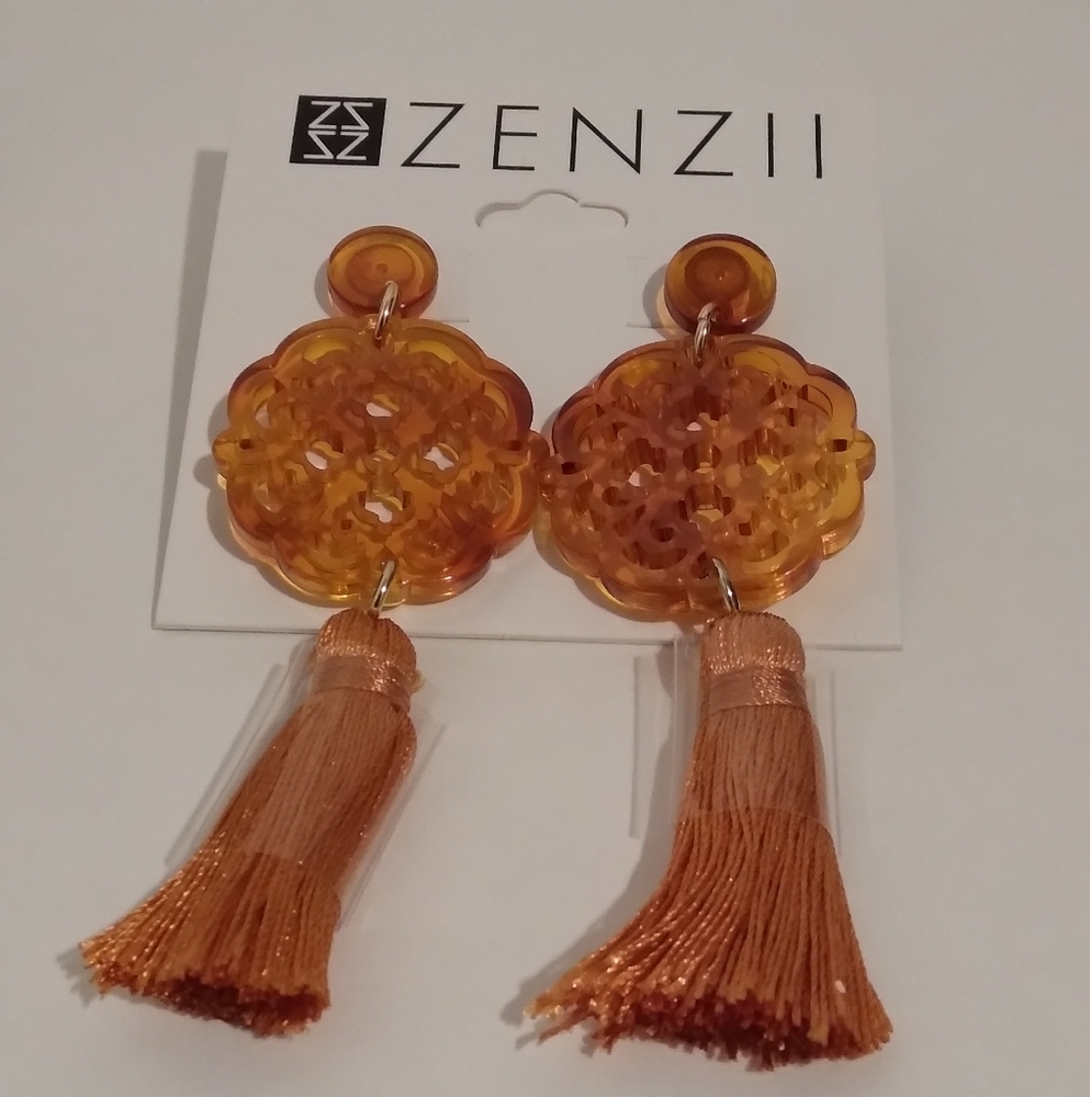 🧡NWT ZENZII Tortoise Allure Resin Tassel Earrings 2.5" - Picture 2 of 13